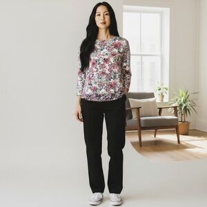 J. Jill Pink and White Floral Tunic 3/4 Sleeve